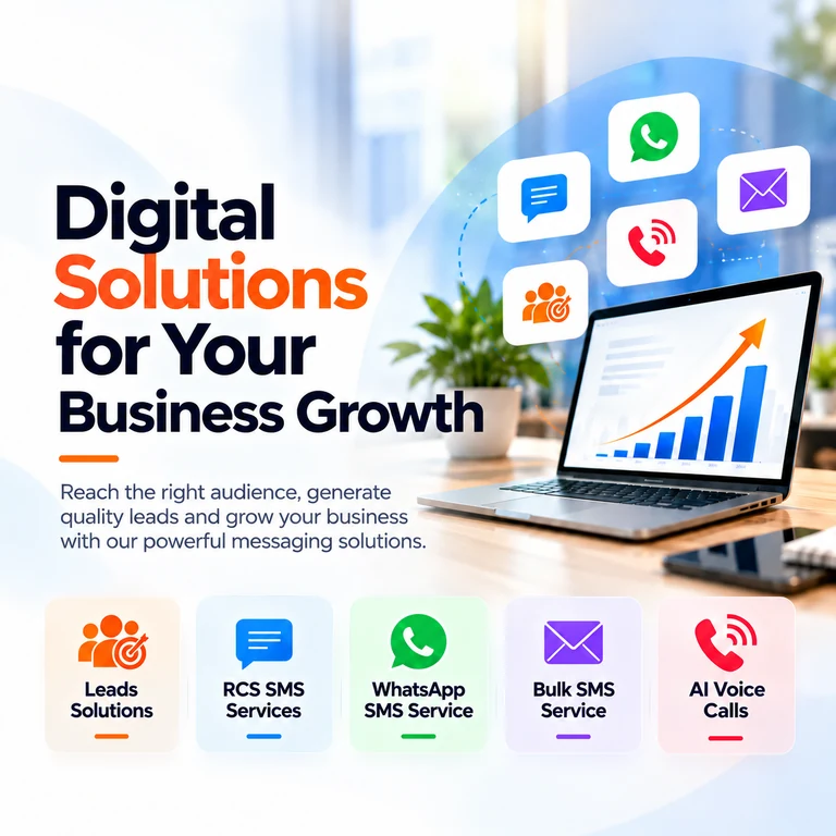 Digital solutions for business growth, including lead solutions, RCS SMS, WhatsApp, Bulk SMS and AI Voice Calls